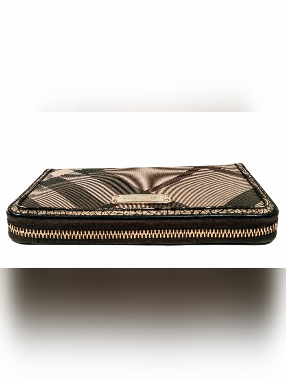 Burberry Smoke Check Stitch Small Zippy Wallet In Antique Gold - Picture 7 of 16
